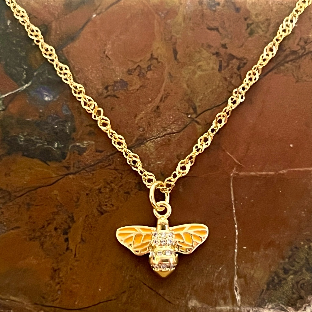 Adorable 18 Karat Gold Plated Bee Charm On 14 Karat Gold Plated Chain Necklace